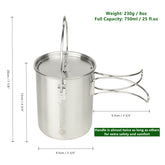 Mastiff Gears Ā® 304 (18/8) Stainless Steel Solo Camping Cup/Pot with Lid and Folding/Hanging Handles 25 fl.oz / 750ml